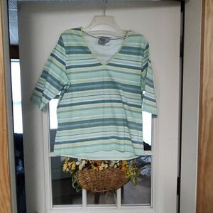 New Old Navy Stretch Yellow Multi-Colored Striped 3/4 Sleeve Top Women's XL